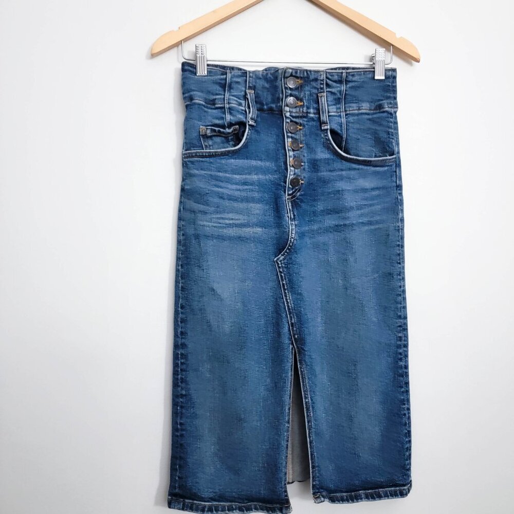 Veronica Beard Denton High Waist Button Fly Denim Midi Skirt 6